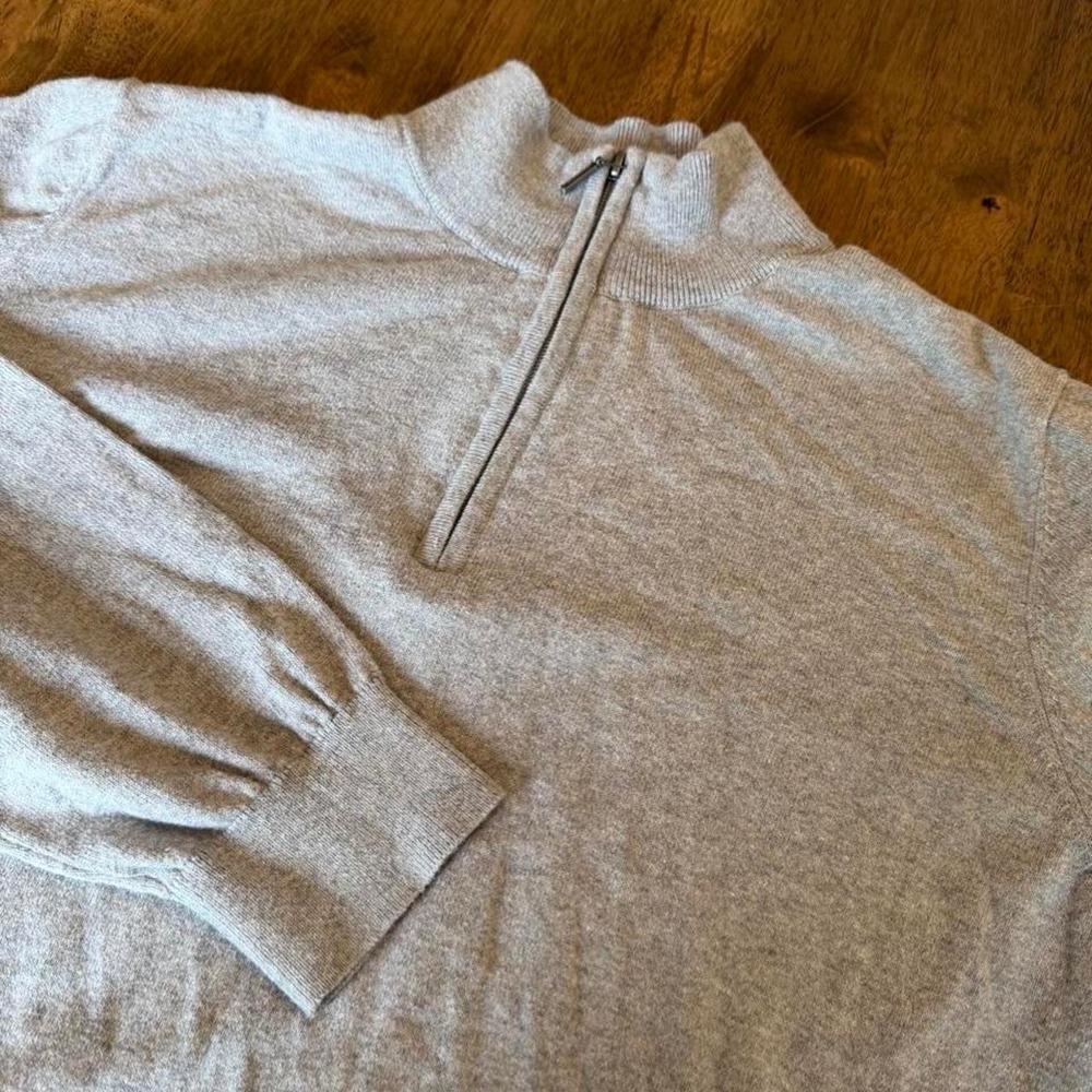 L.L.Bean Sweater Men's XL Tall Cotton Cashmere Quarter Zip Gray